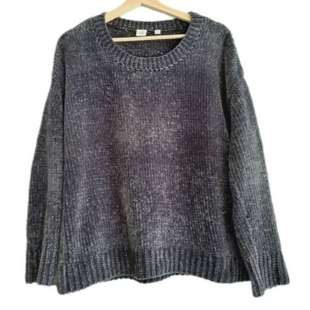 GAP Chenille Crewneck Sweater Soft Relaxed Fit Grey Sz M